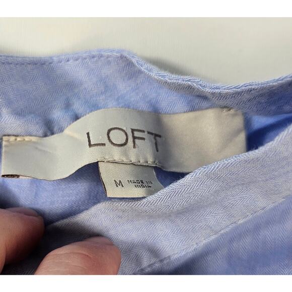 Loft sz M lightweight chambray puff sleeve boho embroidered cottagecore blouse - Picture 4 of 7